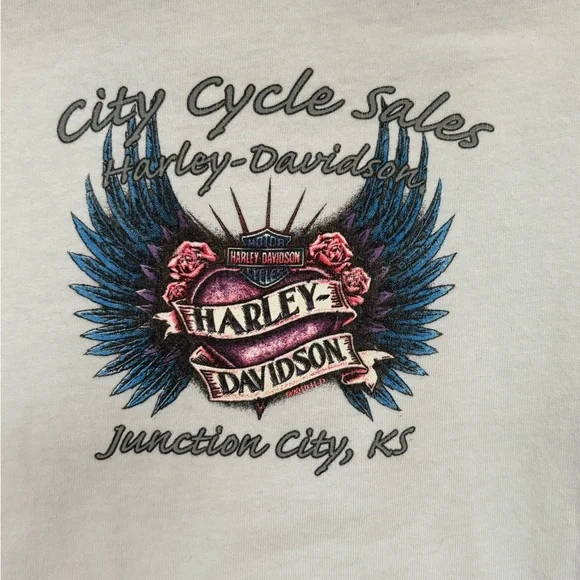 Y2K Harley Davidson Women's M Rhinestone Graphic Long Sleeve Tee Shirt Bling - Picture 5 of 8